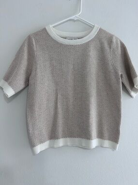 Bundle: Rachel Zoe Set- Taupe Textured Knit Top with Ivory Rib Trim & Pants